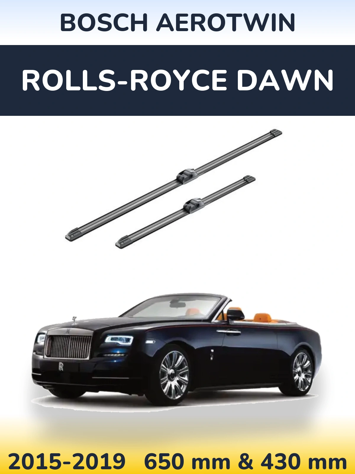 Front wiper blade set BOSCH AeroTwin 650 & 430 mm for Rolls-Royce Dawn 2015-2019