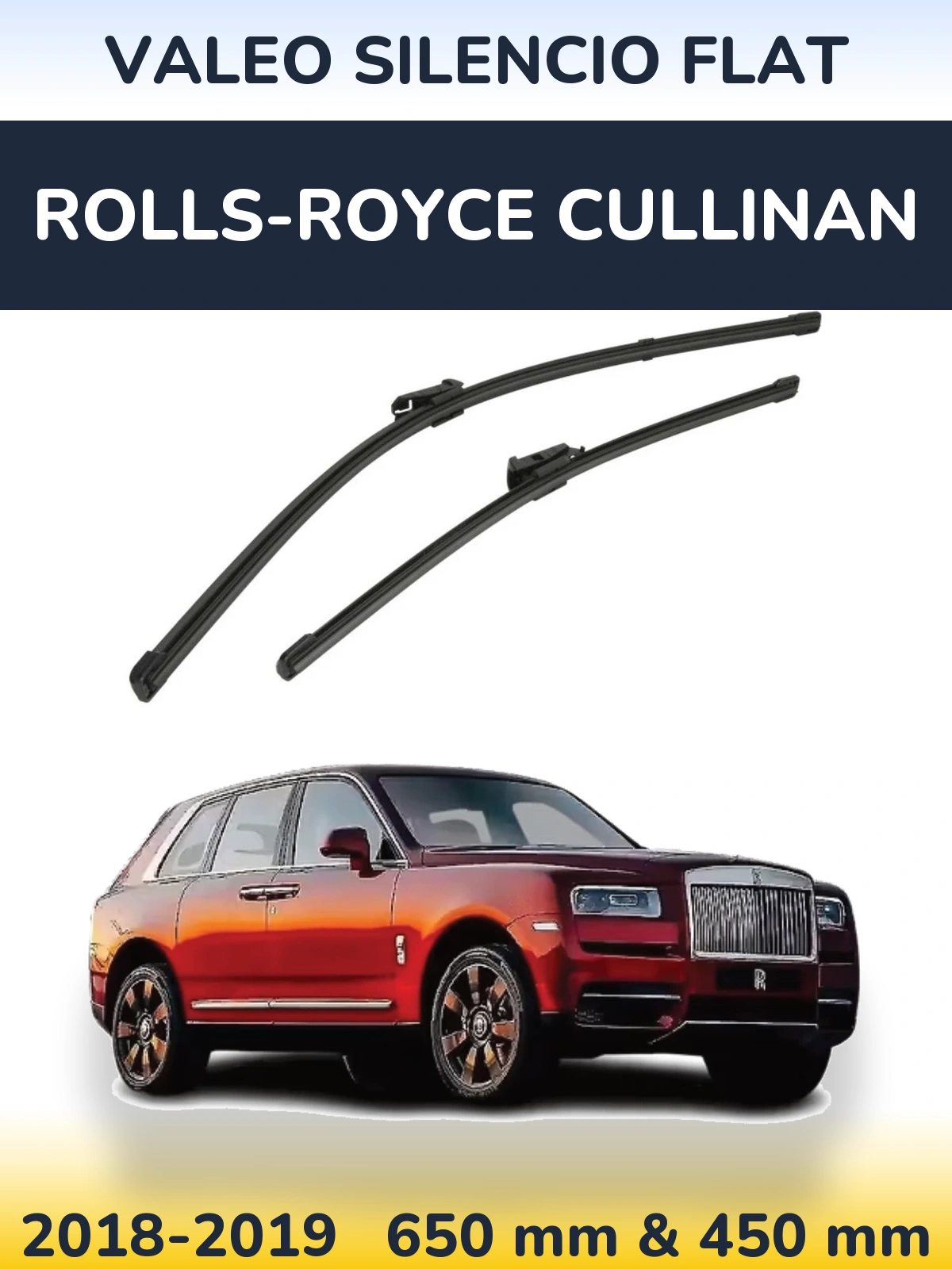 Front wiper blade set Valeo Silencio Flat 650 & 450 mm for Rolls-Royce Cullinan 2018-2019