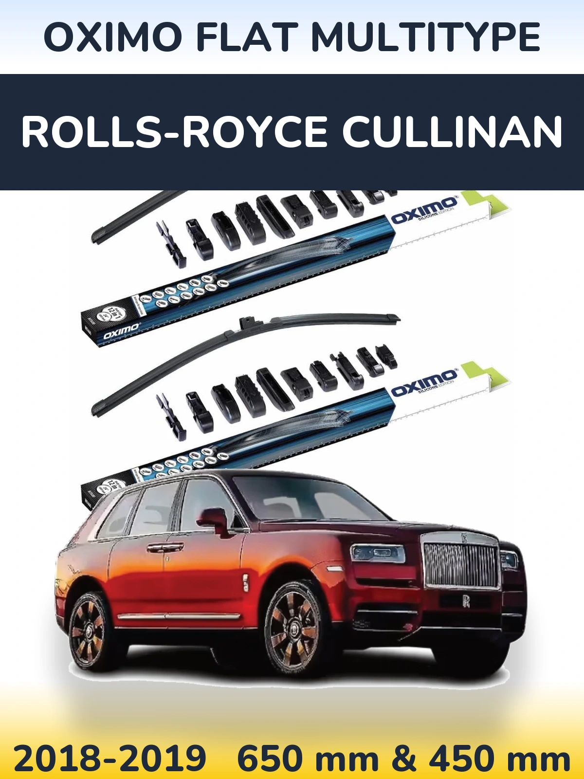 Front wiper blade set Oximo Flat MultiTypee 650 & 450 mm for Rolls-Royce Cullinan 2018-2019