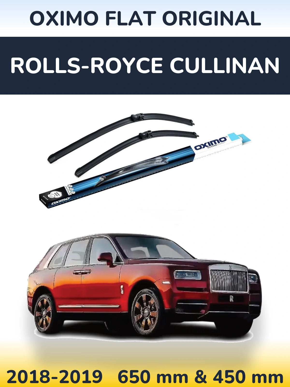Front wiper blade set Oximo Flat Original 650 & 450 mm for Rolls-Royce Cullinan 2018-2019