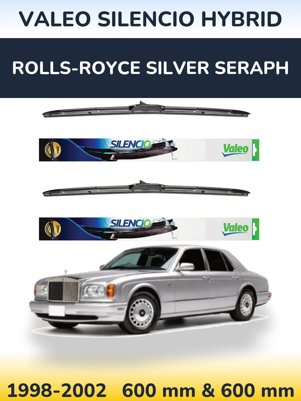 Front wiper blade set Valeo Silencio Hybrid 600 & 600 mm for Rolls-Royce Silver Seraph 1998-2002