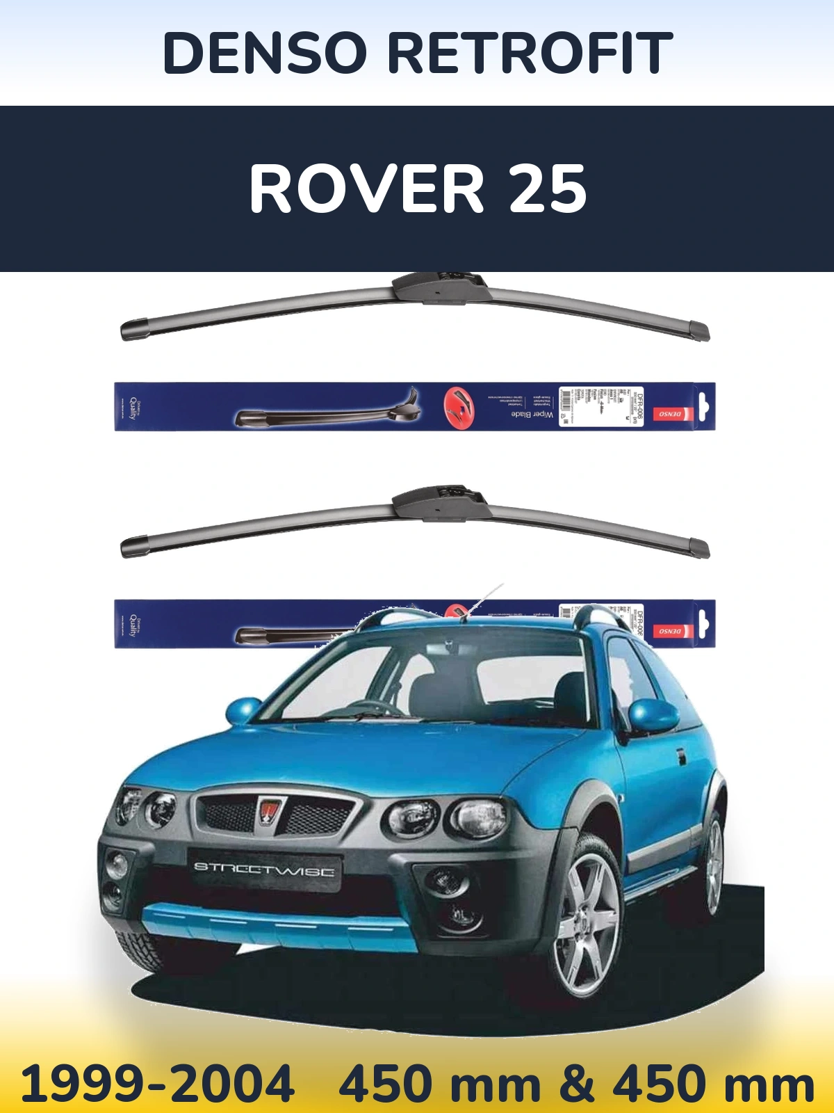 Front wiper blade set Denso Retrofit 450 & 450 mm for Rover 25 1999-2004