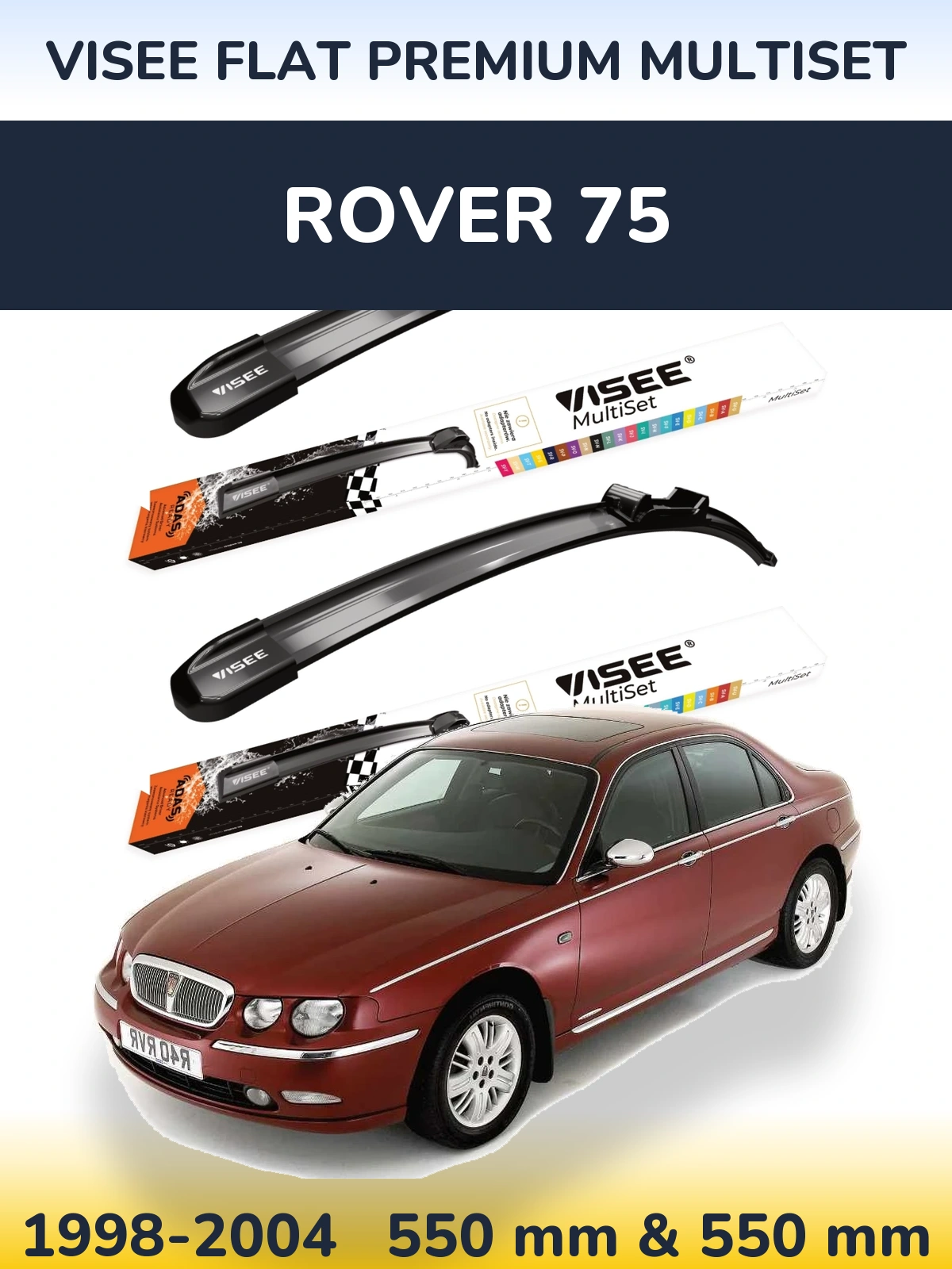 Front wiper blade set VISEE FLAT PREMIUM MultiSet 550 & 550 mm for Rover 75 1998-2004