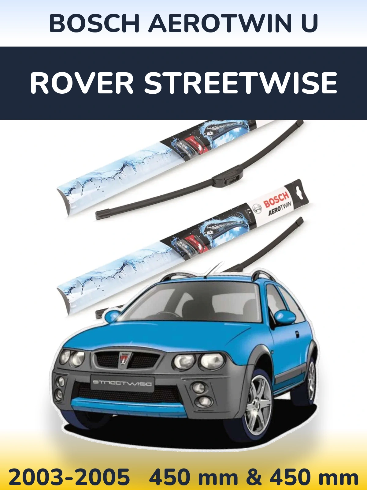 Front wiper blade set BOSCH AeroTwin U 450 & 450 mm for Rover Streetwise 2003-2005