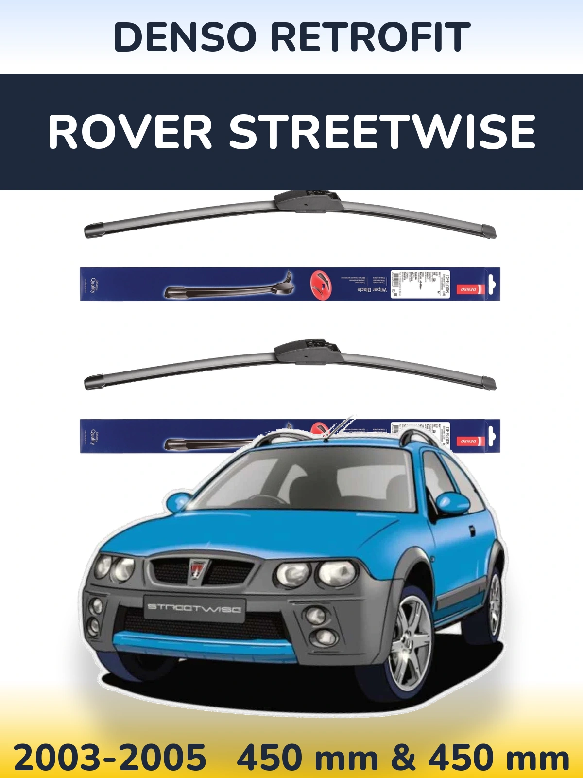Front wiper blade set Denso Retrofit 450 & 450 mm for Rover Streetwise 2003-2005