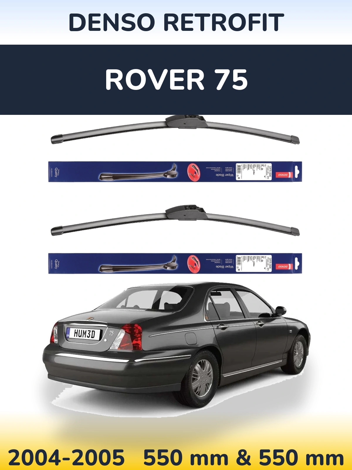 Front wiper blade set Denso Retrofit 550 & 550 mm for Rover 75 2004-2005