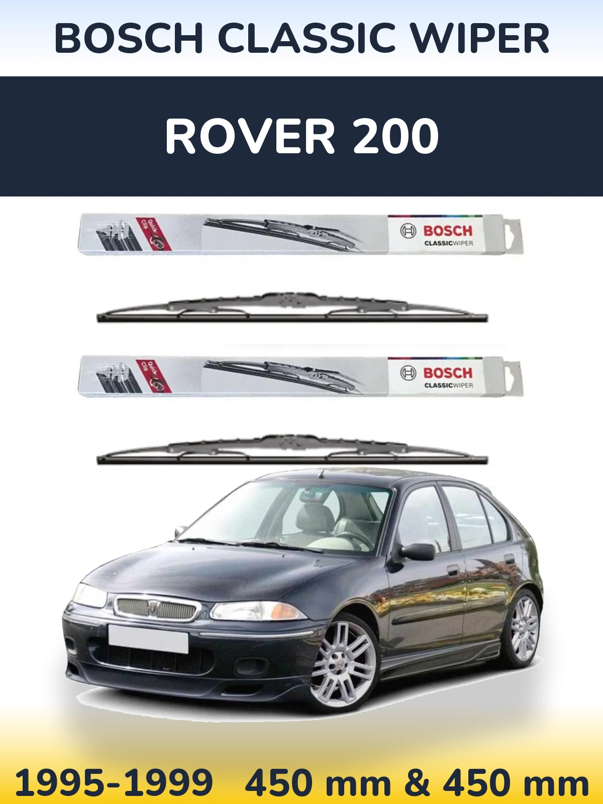 Комплект передних дворников BOSCH Classic Wiper 450 & 450 мм для Rover 200 1995-1999