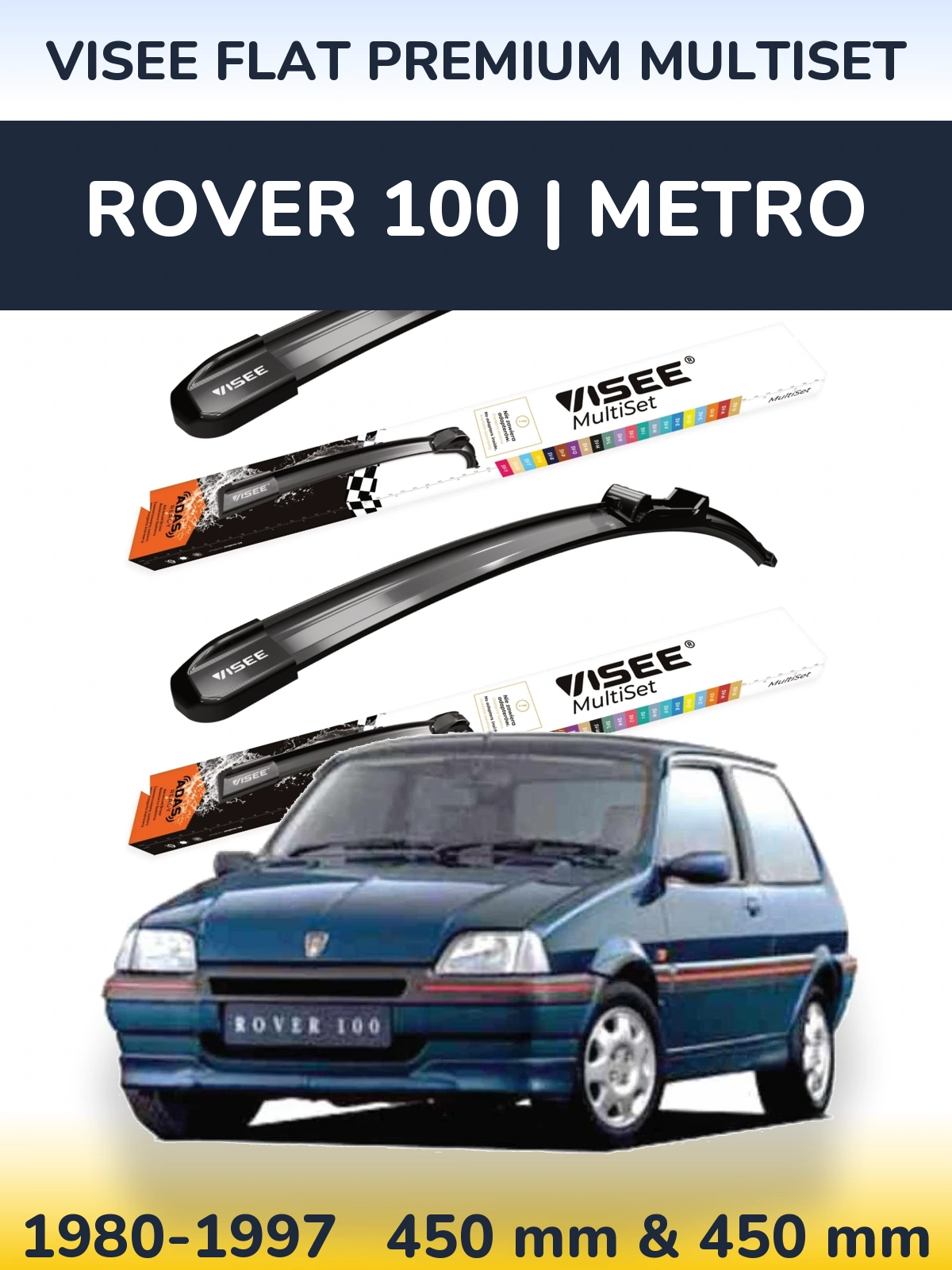 Комплект передних дворников VISEE FLAT PREMIUM MultiSet 450 & 450 мм для Rover 100 | Metro 1980-1997