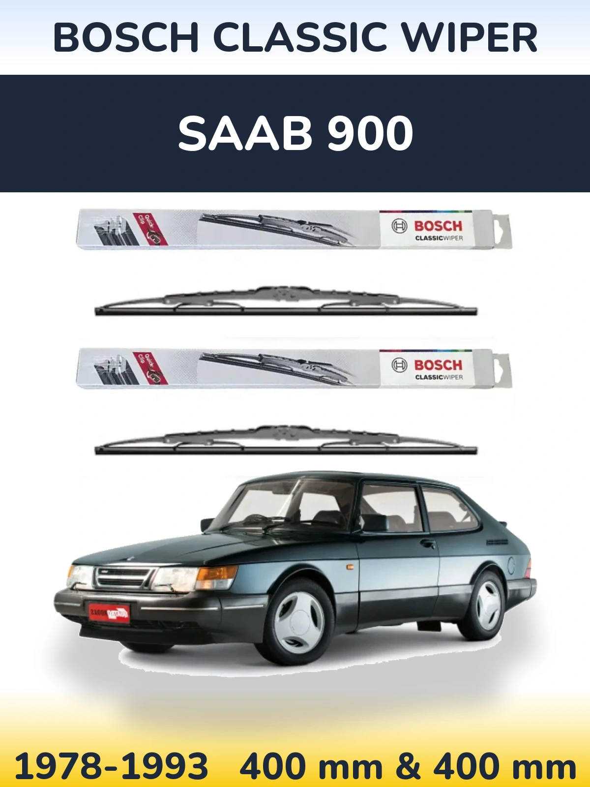 Front wiper blade set BOSCH Classic Wiper 400 & 400 mm for SAAB 900 1978-1993