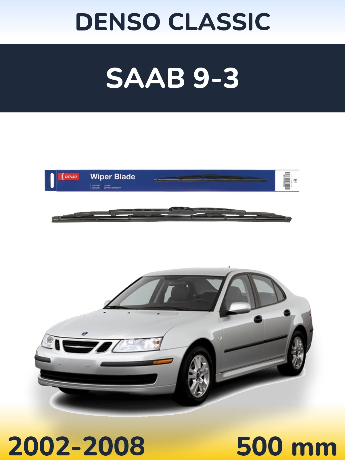 Rear wiper blade Denso Classic 500 mm for SAAB 9-3 2002-2008