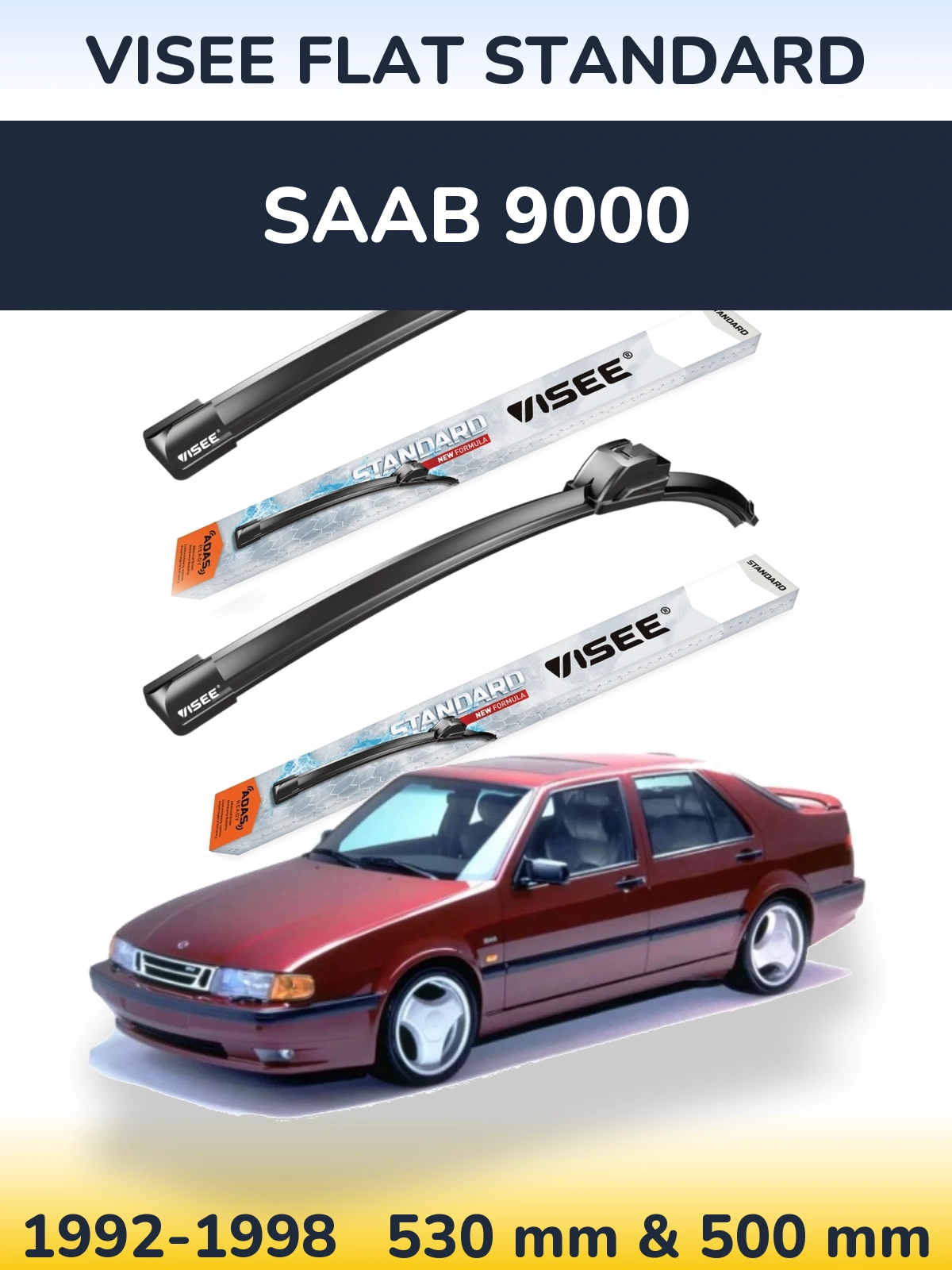 Комплект передних дворников VISEE FLAT STANDARD 530 & 500 мм для SAAB 9000 1992-1998