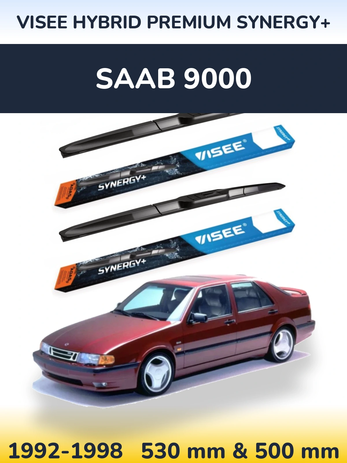 Front wiper blade set VISEE HYBRID PREMIUM SYNERGY+ 530 & 500 mm for SAAB 9000 1992-1998