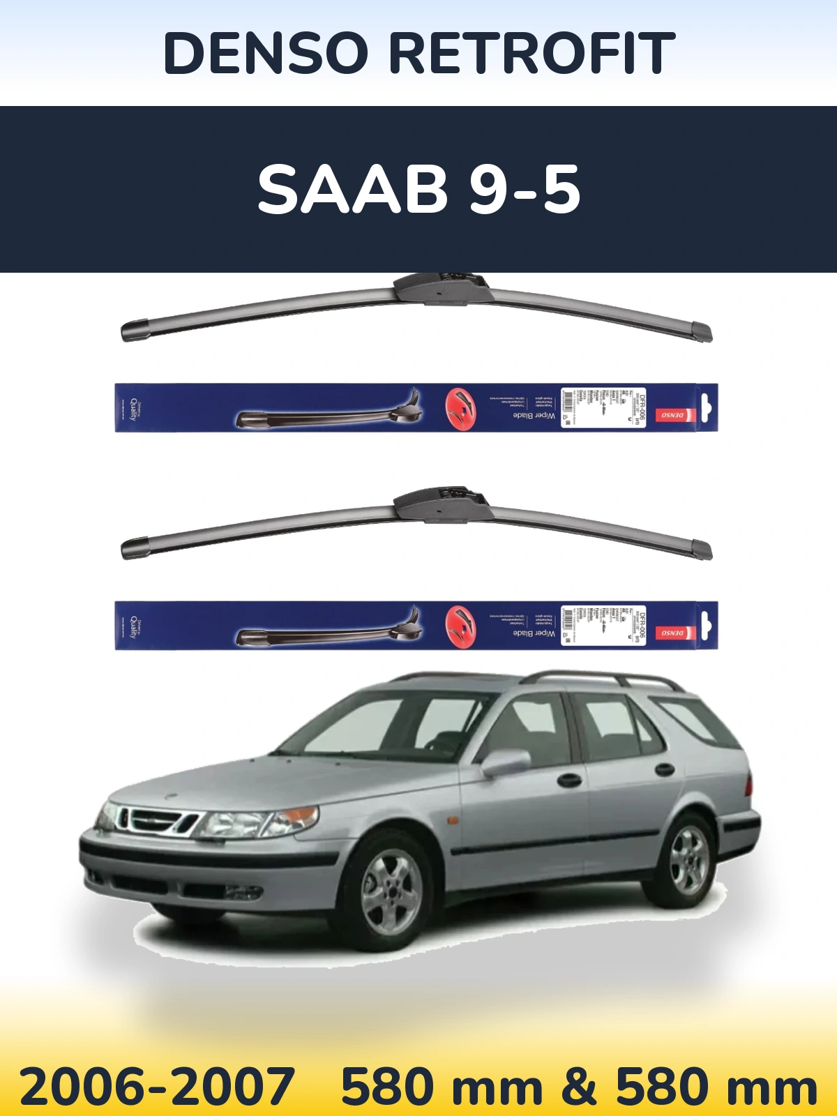 Front wiper blade set Denso Retrofit 580 & 580 mm for SAAB 9-5 2006-2007