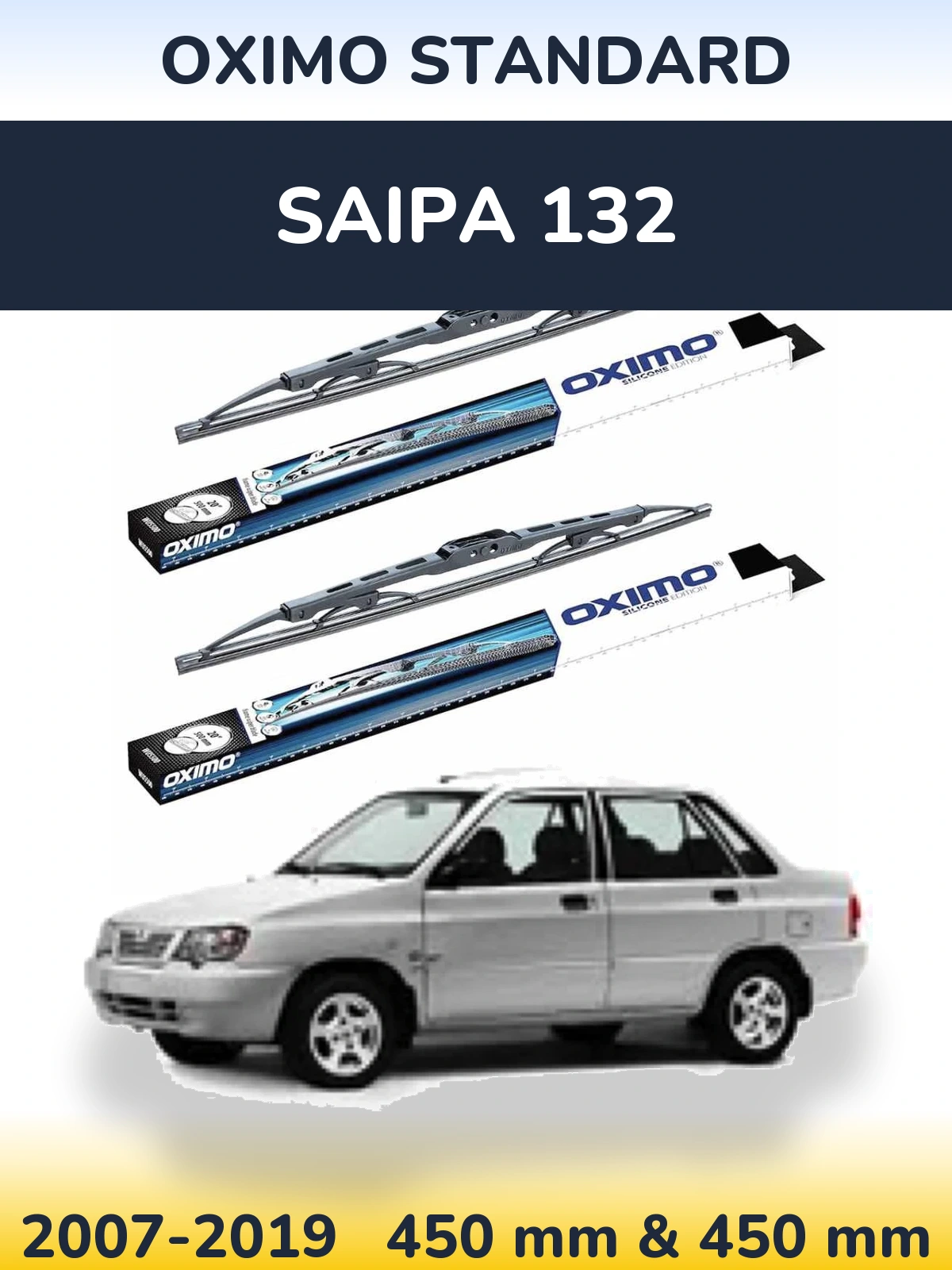 Front wiper blade set Oximo Standard 450 & 450 mm for Saipa 132 2007-2019