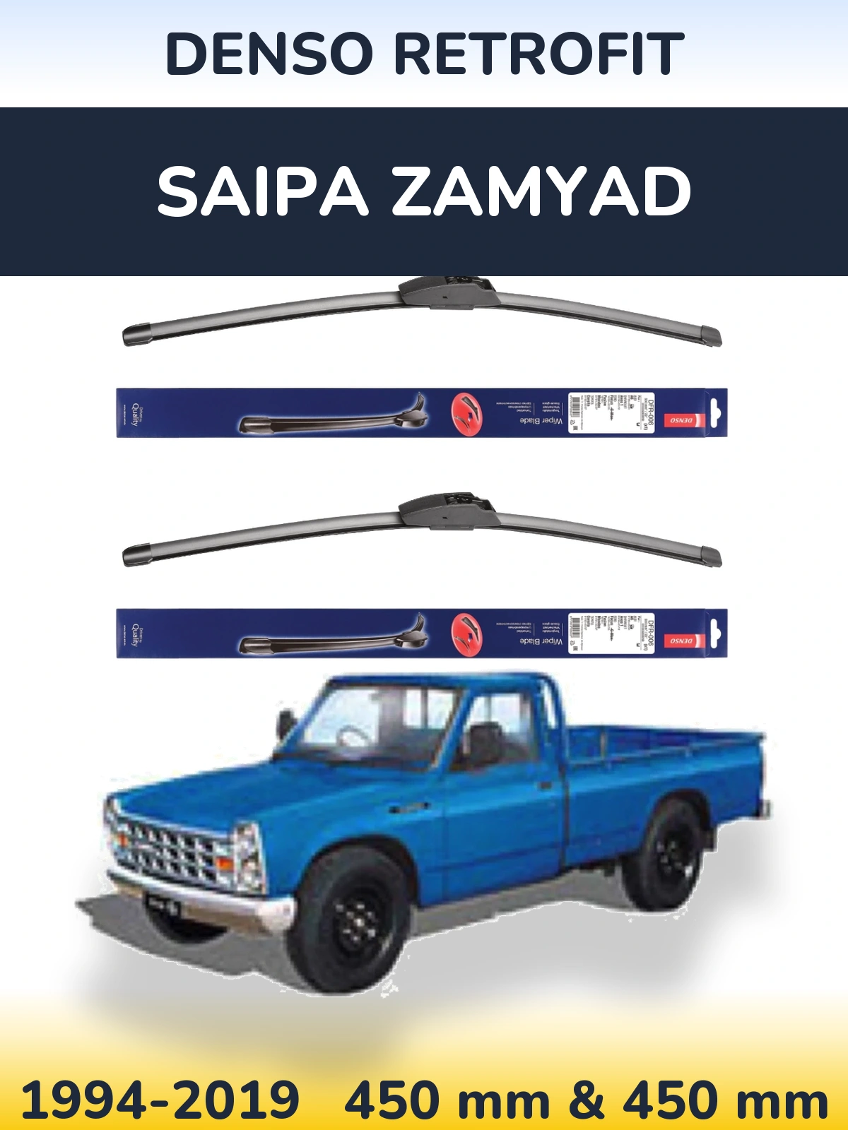 Front wiper blade set Denso Retrofit 450 & 450 mm for Saipa Zamyad 1994-2019
