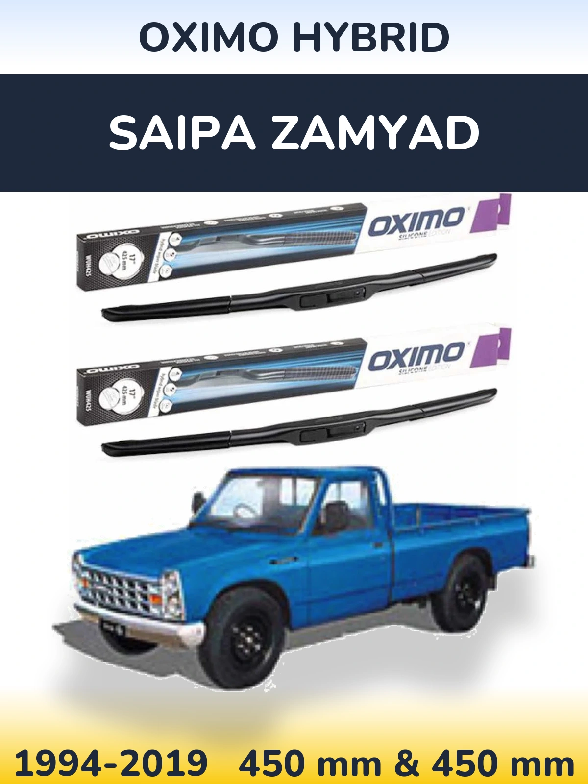 Front wiper blade set Oximo Hybrid 450 & 450 mm for Saipa Zamyad 1994-2019