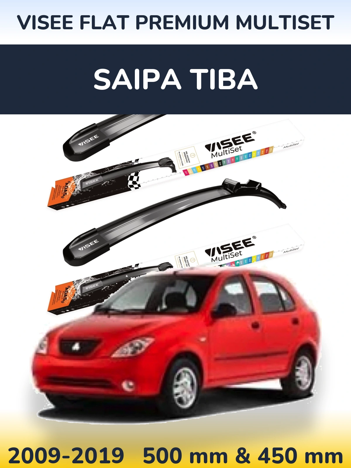 Front wiper blade set VISEE FLAT PREMIUM MultiSet 500 & 450 mm for Saipa Tiba 2009-2019