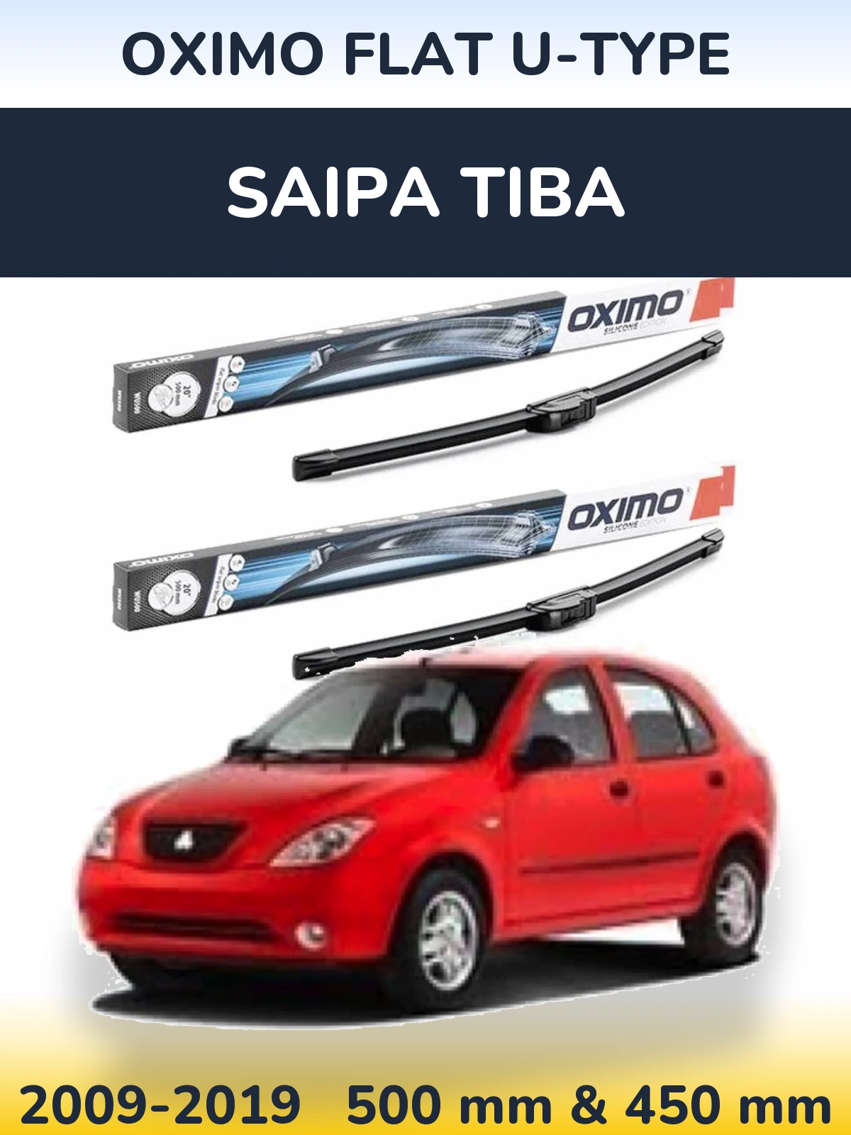 Комплект передніх щіток Oximo Flat U-type 500 & 450 мм для Saipa Tiba 2009-2019