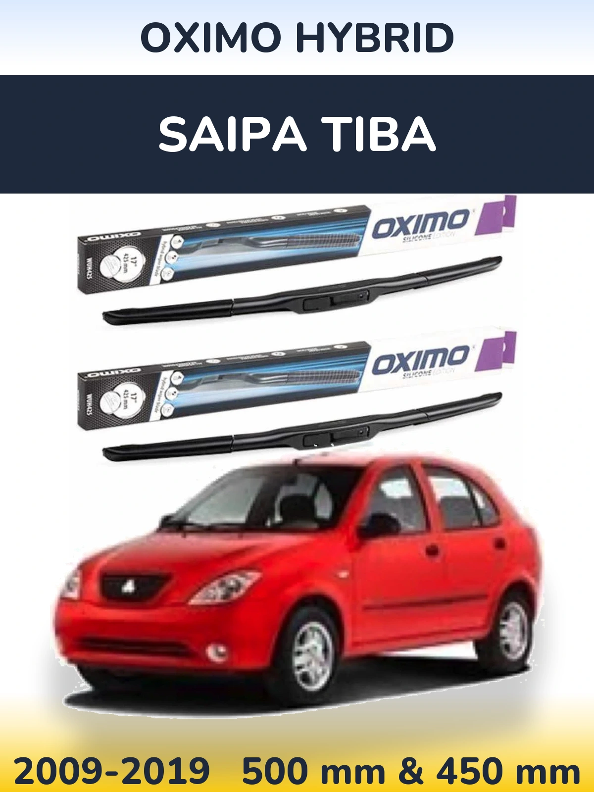 Комплект передних дворников Oximo Hybrid 500 & 450 мм для Saipa Tiba 2009-2019