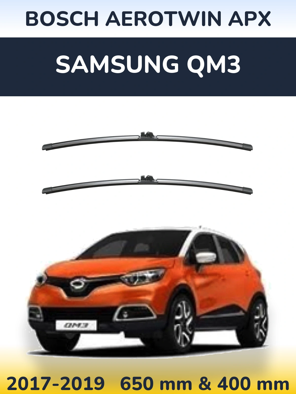 Front wiper blade set BOSCH AeroTwin APX 650 & 400 mm for Samsung QM3 2017-2019