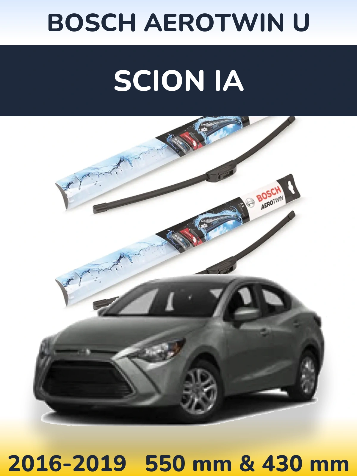 Front wiper blade set BOSCH AeroTwin U 550 & 430 mm for Scion iA 2016-2019