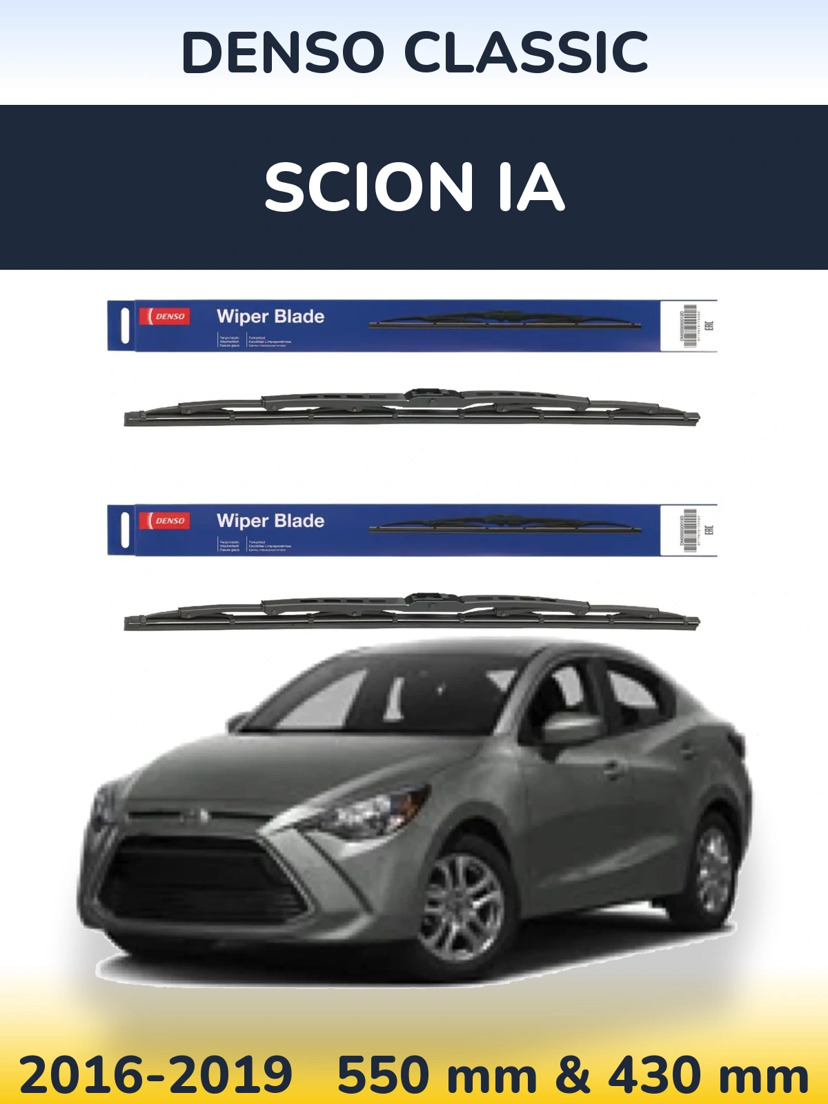 Front wiper blade set Denso Classic 550 & 430 mm for Scion iA 2016-2019