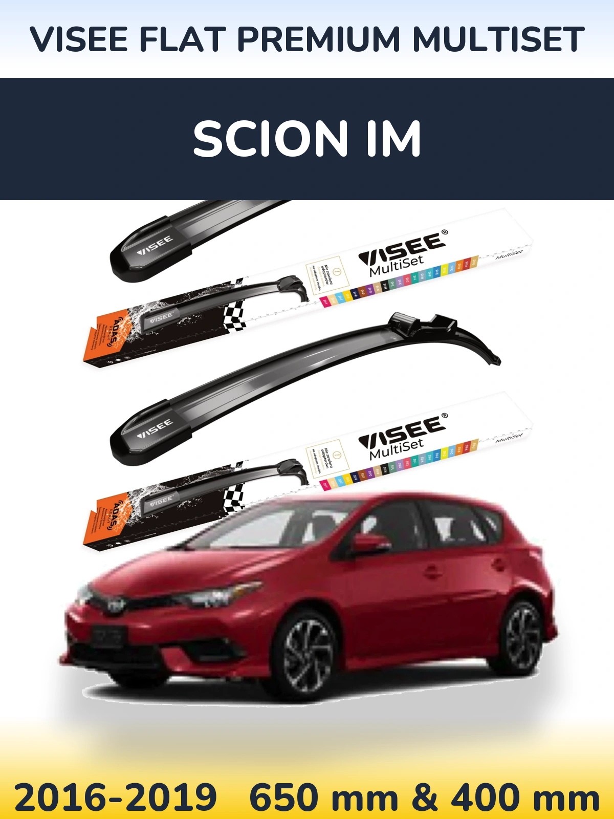 Front wiper blade set VISEE FLAT PREMIUM MultiSet 650 & 400 mm for Scion iM 2016-2019
