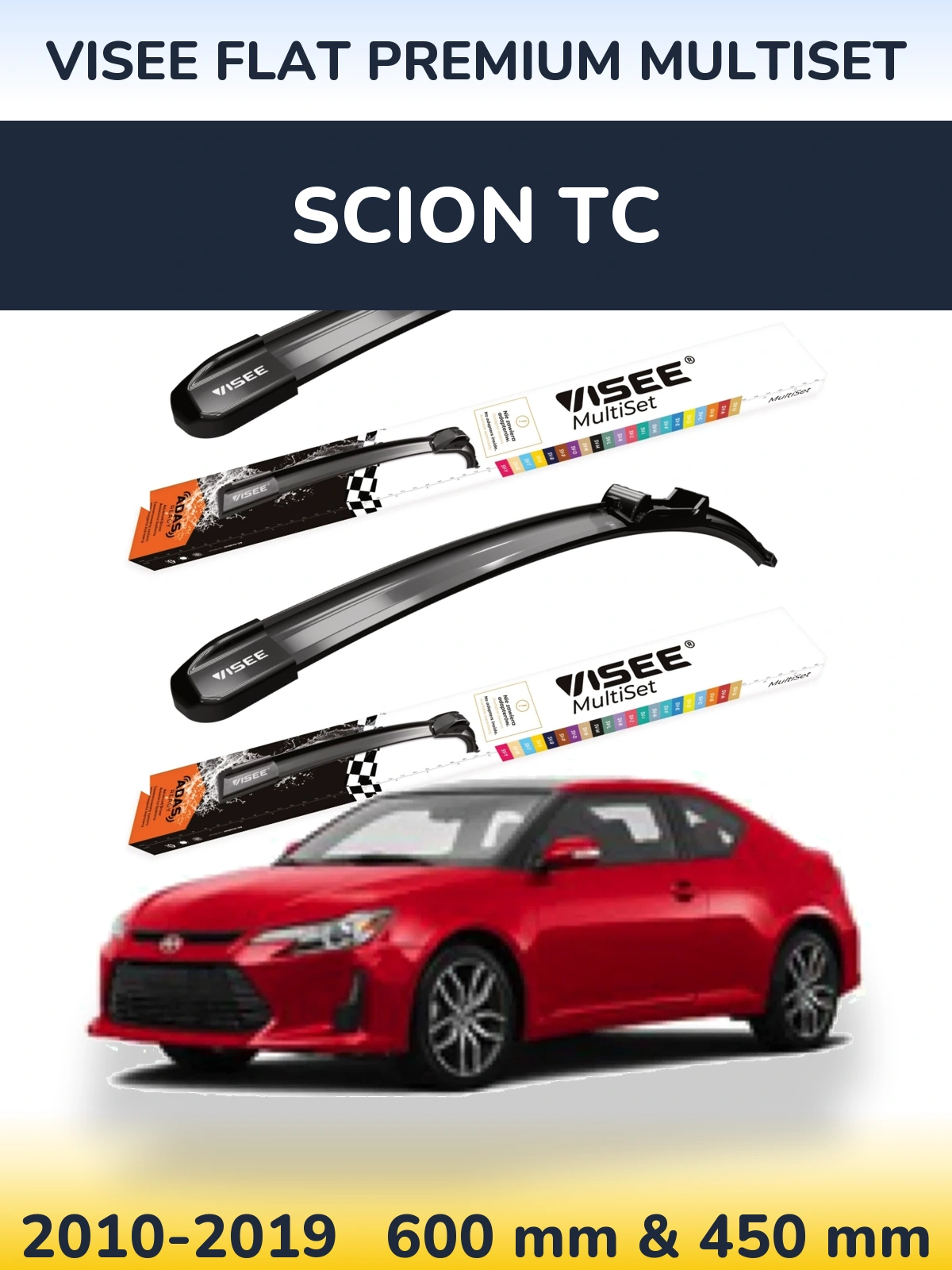 Комплект передних дворников VISEE FLAT PREMIUM MultiSet 600 & 450 мм для Scion tC 2010-2019