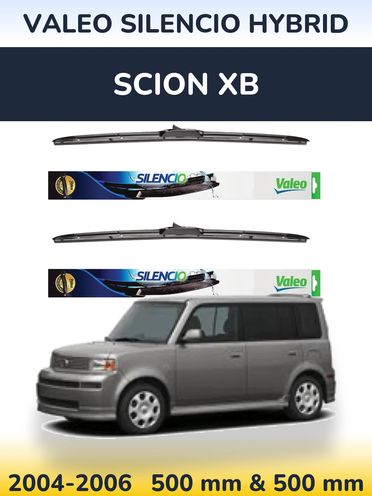 Front wiper blade set Valeo Silencio Hybrid 500 & 500 mm for Scion xB 2004-2006