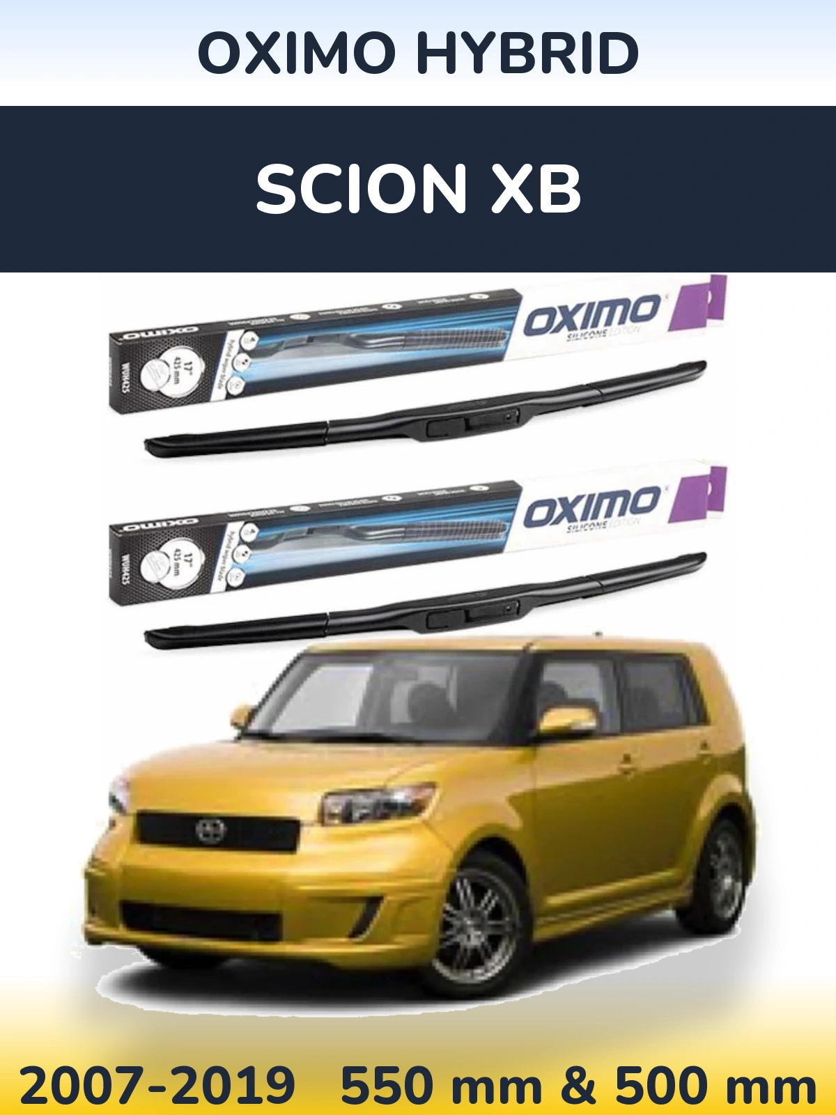 Front wiper blade set Oximo Hybrid 550 & 500 mm for Scion xB 2007-2019