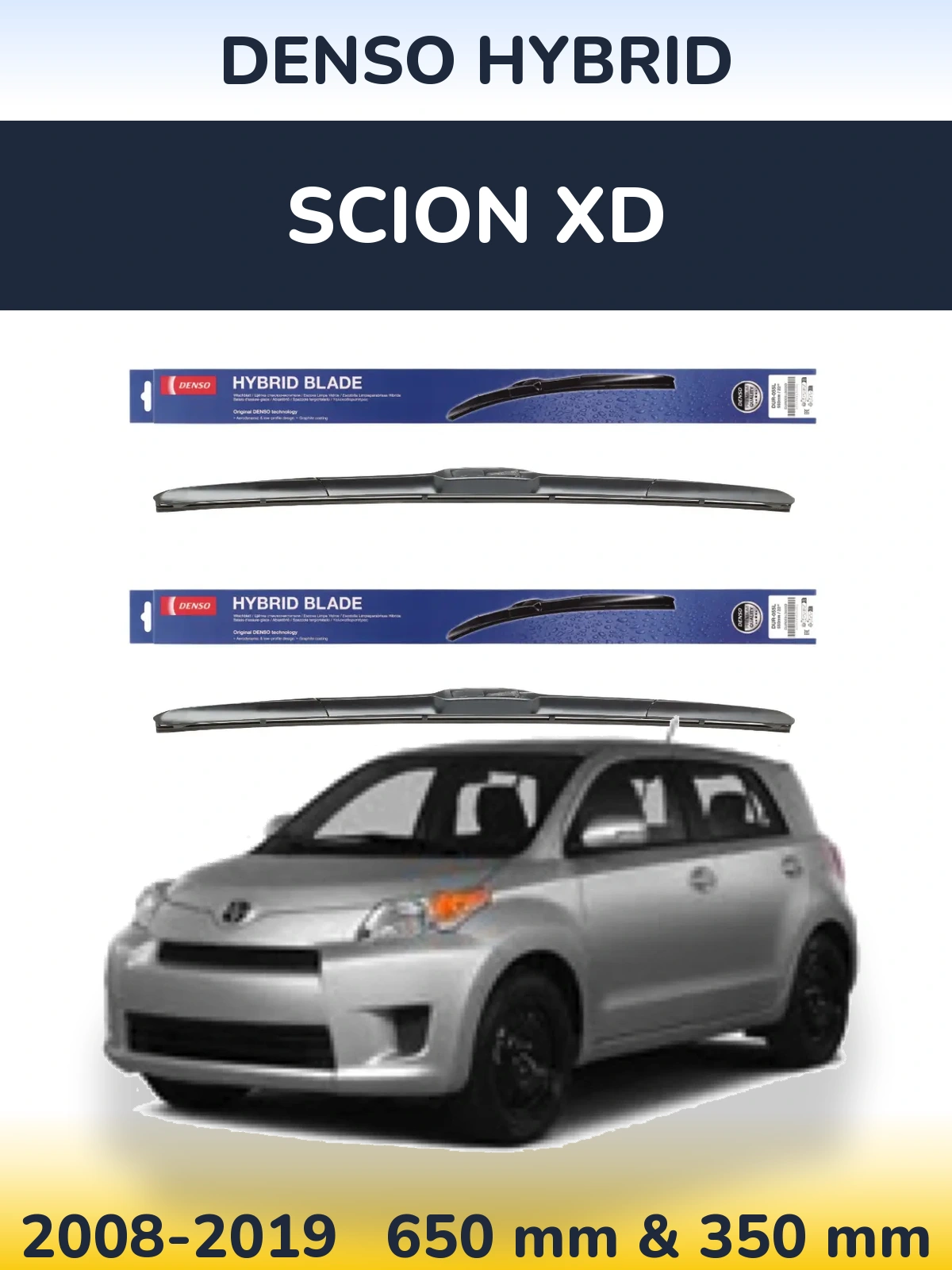 Front wiper blade set Denso Hybrid 650 & 350 mm for Scion xD 2008-2019