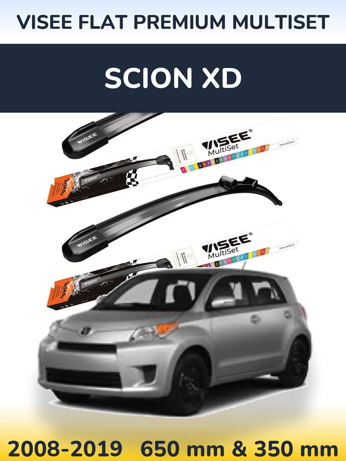 Комплект передніх щіток VISEE FLAT PREMIUM MultiSet 650 & 350 мм для Scion xD 2008-2019