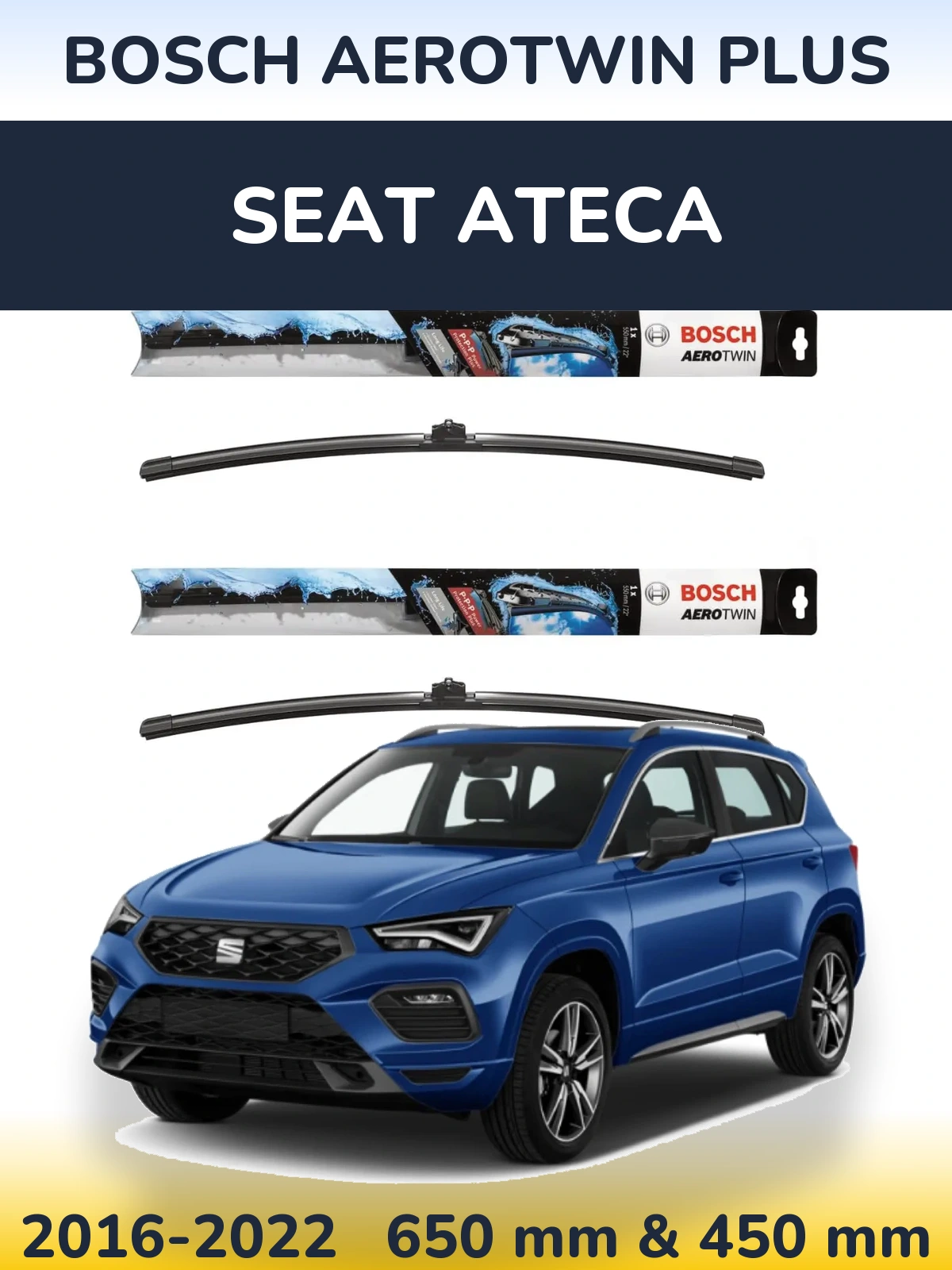 Комплект передніх щіток BOSCH AeroTwin Plus 650 & 450 мм для SEAT Ateca 2016-2022