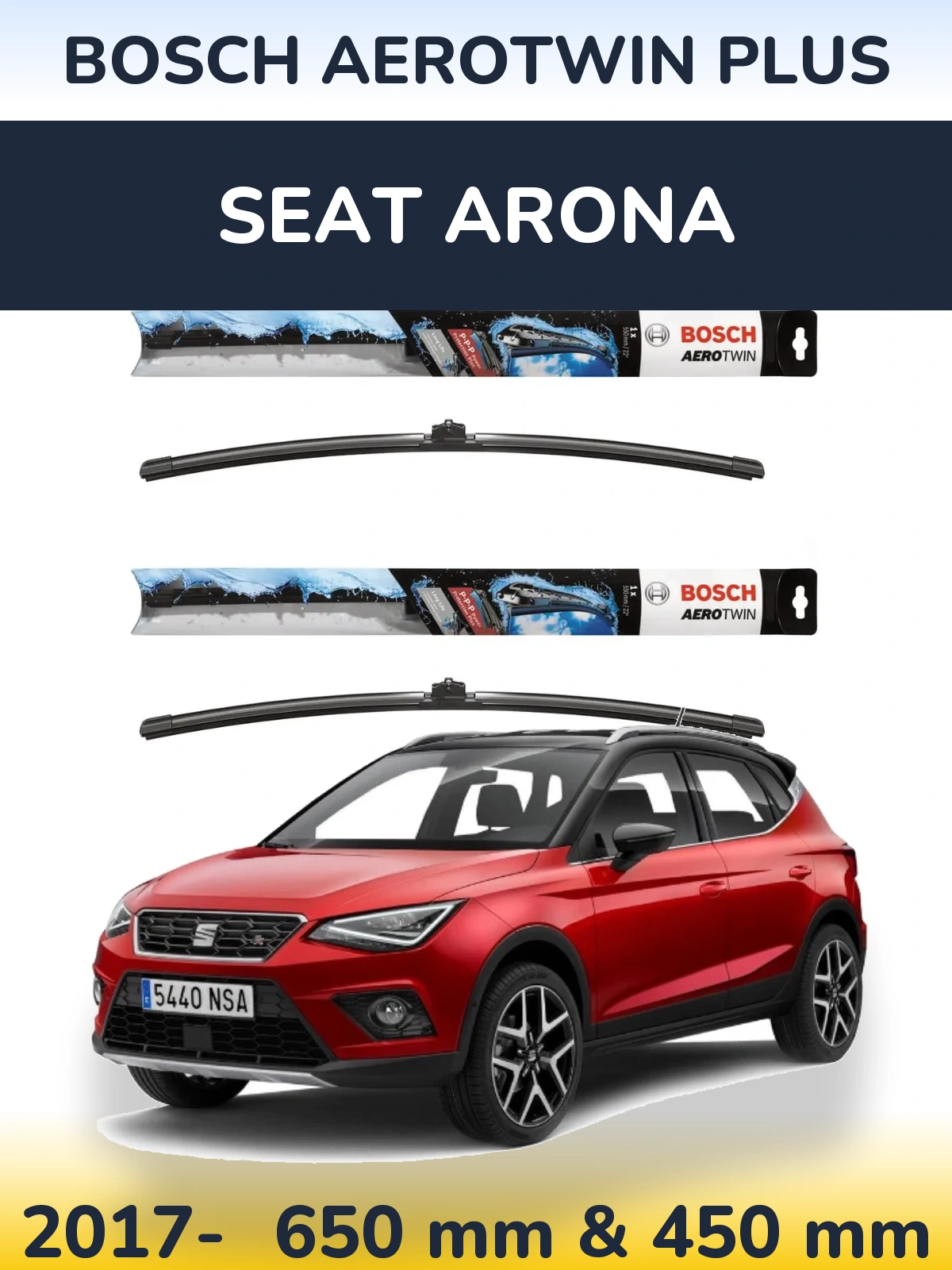 Front wiper blade set BOSCH AeroTwin Plus 650 & 450 mm for SEAT Arona 2017-2026