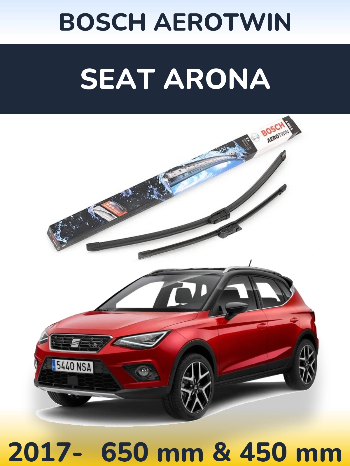 Комплект передних дворников BOSCH AeroTwin 650 & 450 мм для SEAT Arona 2017-2026