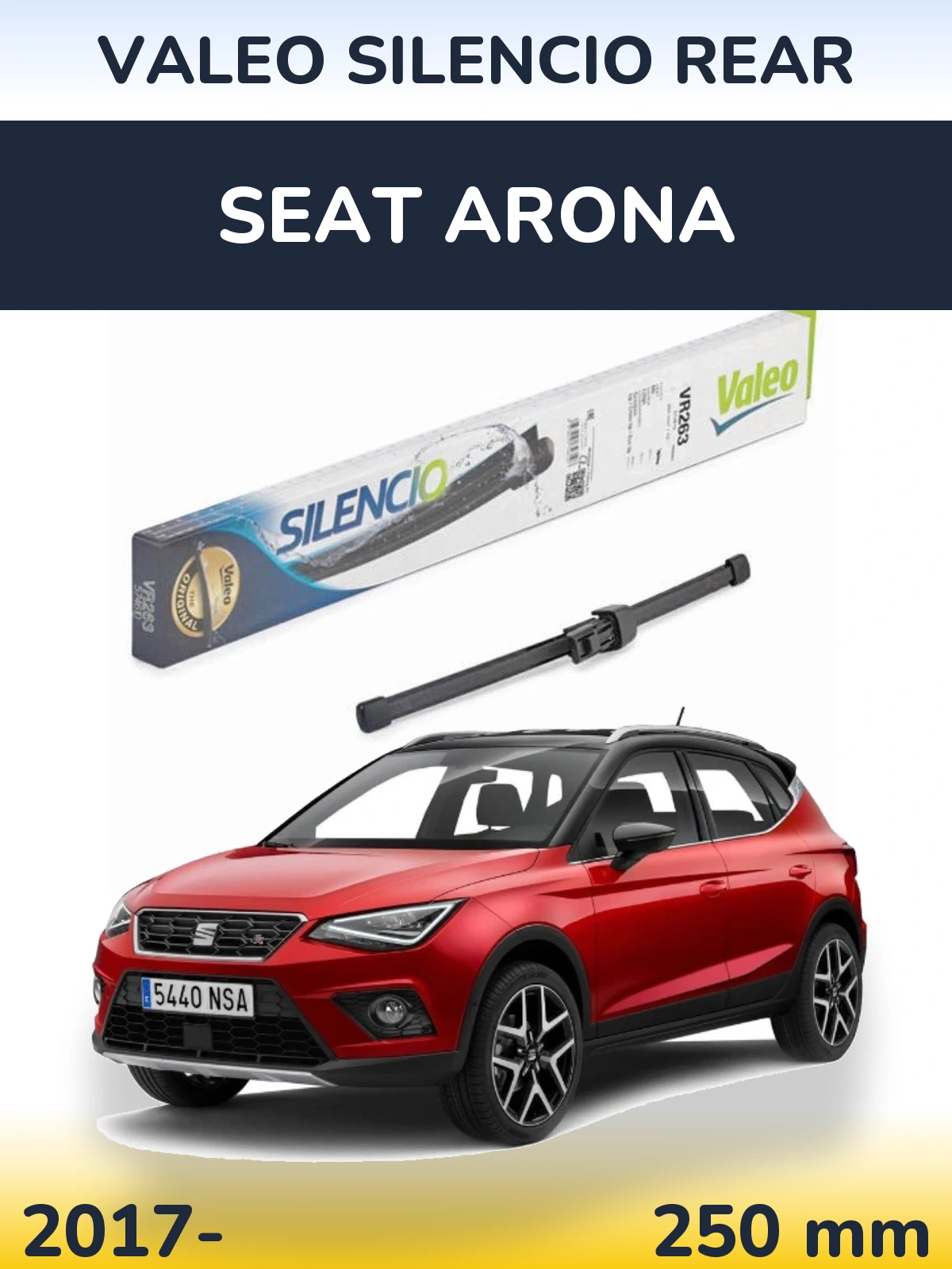 Rear wiper blade Valeo Silencio Rear 250 mm for SEAT Arona 2017-2026
