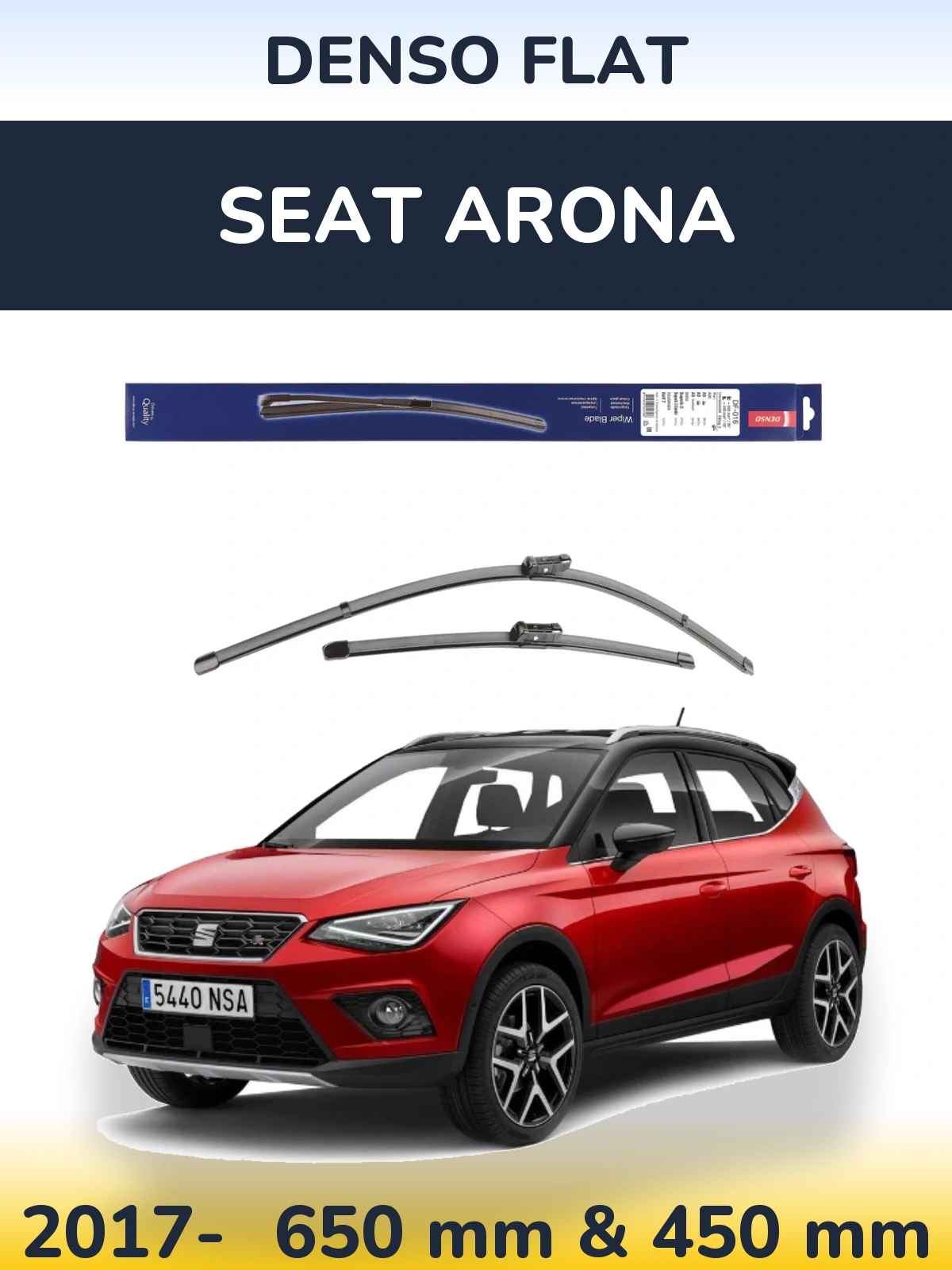 Front wiper blade set Denso Flat 650 & 450 mm for SEAT Arona 2017-2026
