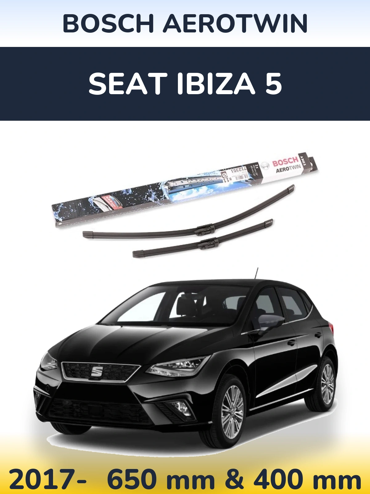 Комплект передніх щіток BOSCH AeroTwin 650 & 400 мм для SEAT Ibiza 5 2017-2026
