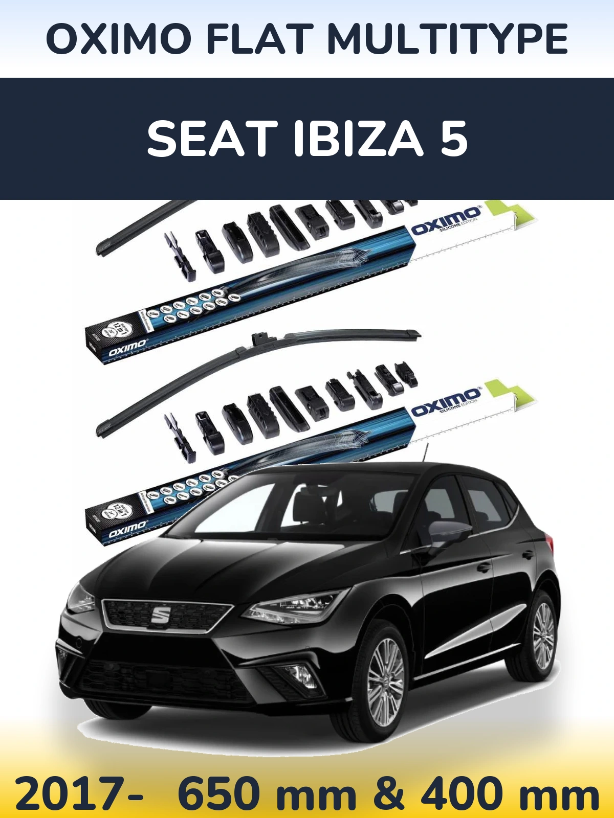 Комплект передніх щіток Oximo Flat MultiТипe 650 & 400 мм для SEAT Ibiza 5 2017-2026
