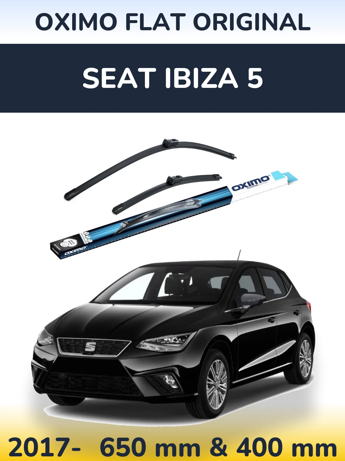 Front wiper blade set Oximo Flat Original 650 & 400 mm for SEAT Ibiza 5 2017-2026