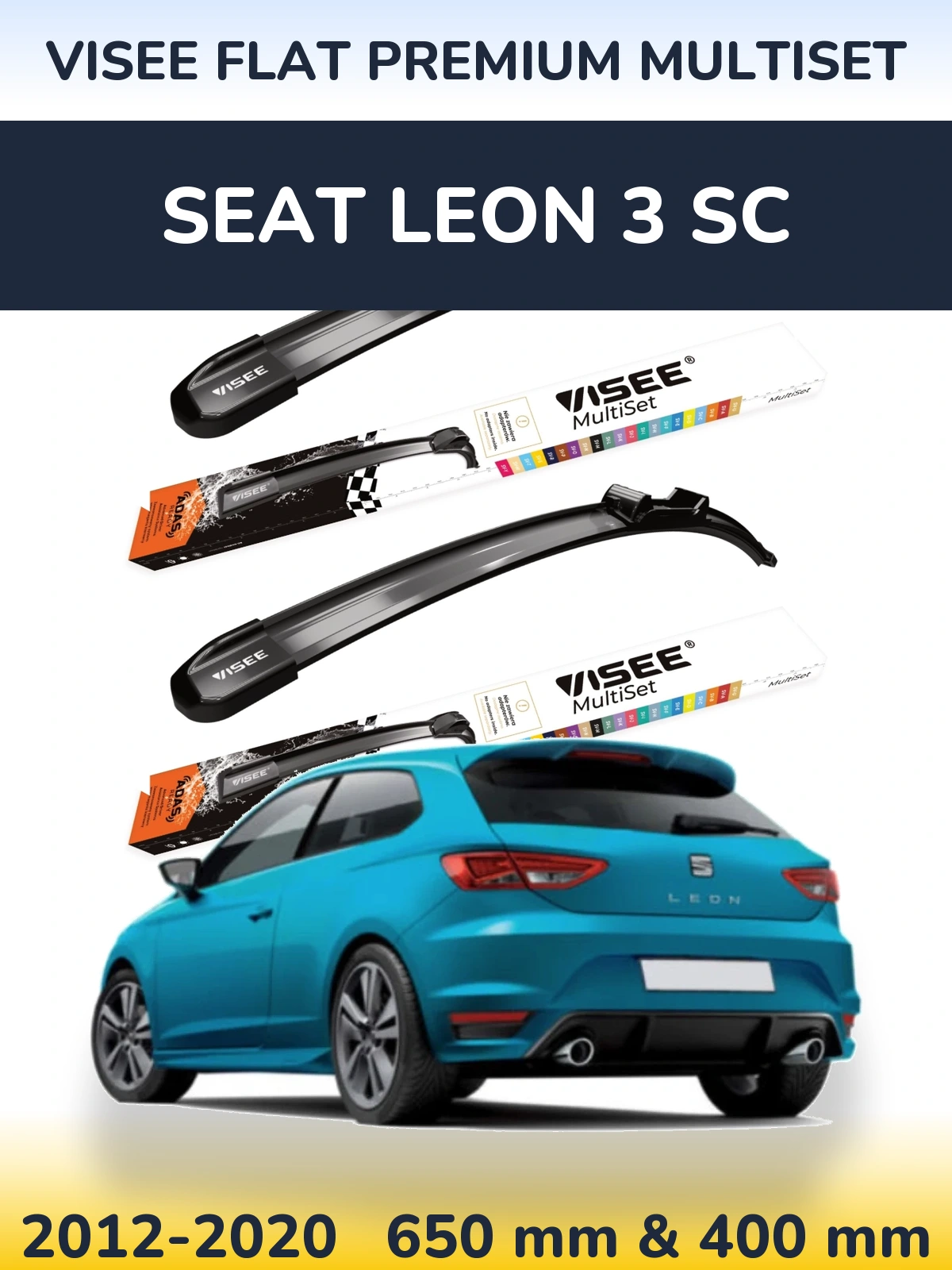 Комплект передних дворников VISEE FLAT PREMIUM MultiSet 650 & 400 мм для SEAT Leon 3 SC 2012-2020