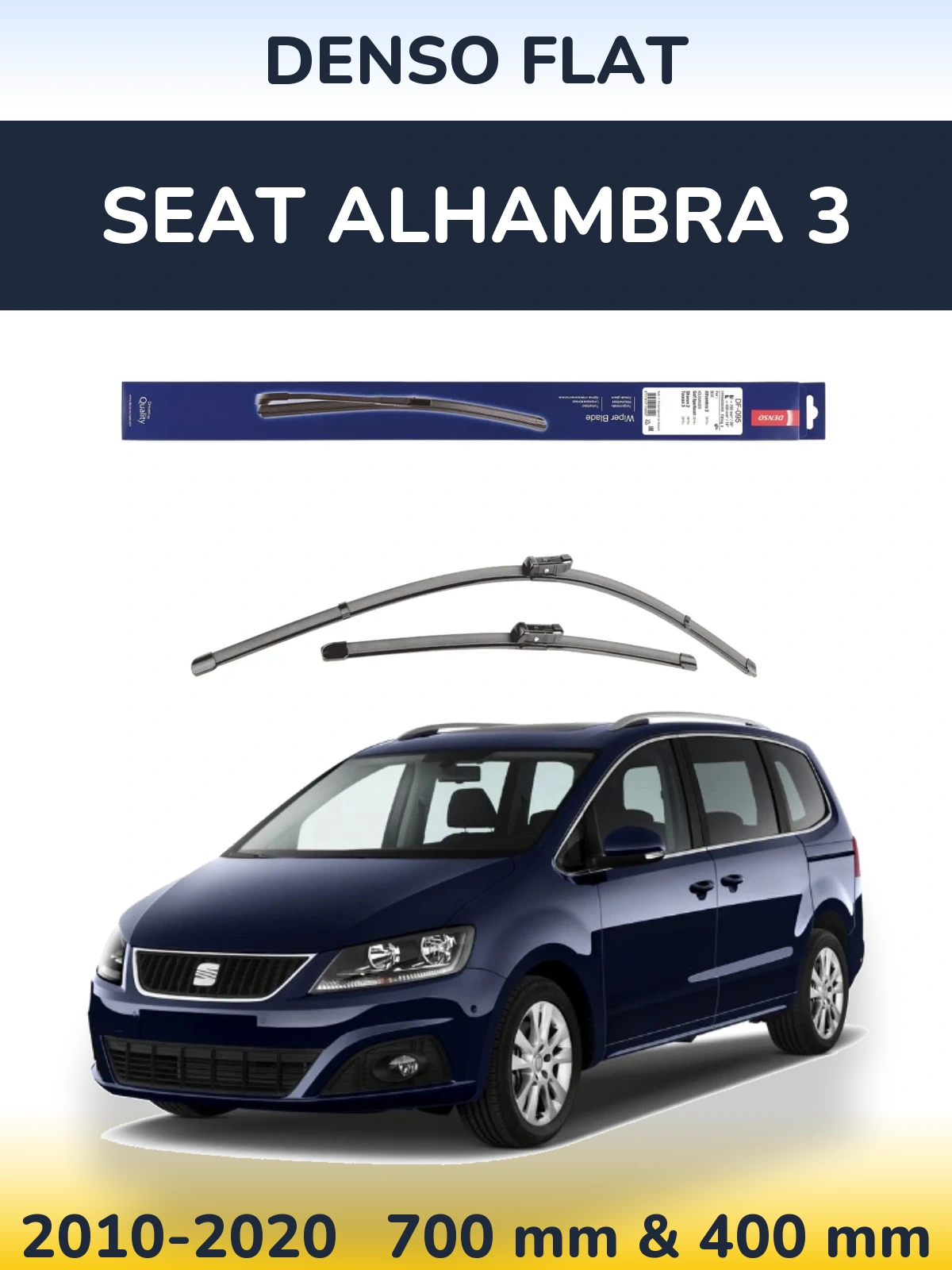 Front wiper blade set Denso Flat 700 & 400 mm for SEAT Alhambra 3 2010-2020