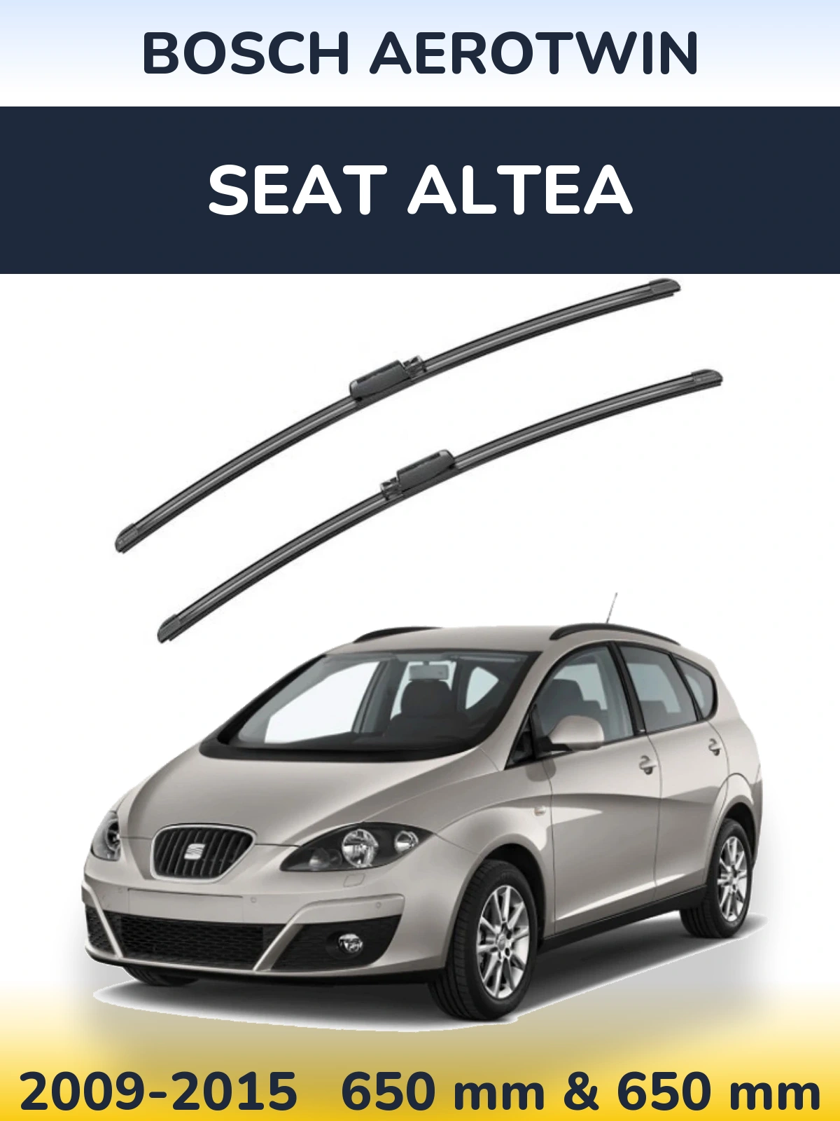 Front wiper blade set BOSCH AeroTwin 650 & 650 mm for SEAT Altea 2009-2015