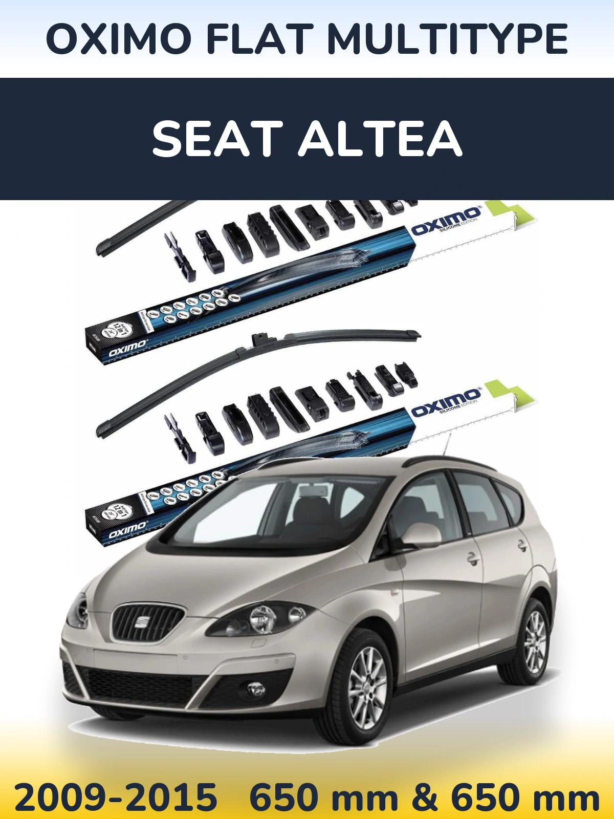 Front wiper blade set Oximo Flat MultiTypee 650 & 650 mm for SEAT Altea 2009-2015