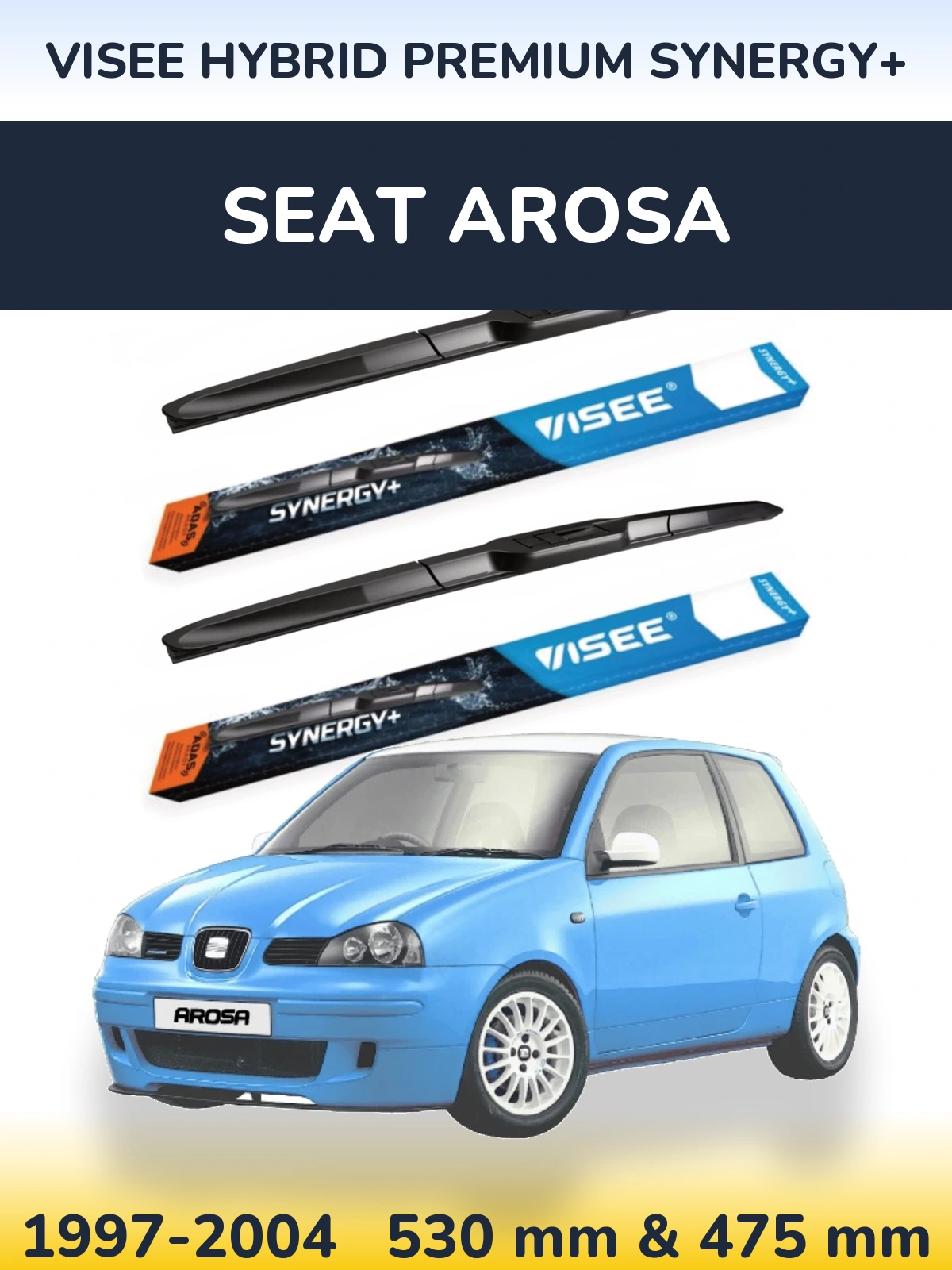 Комплект передніх щіток VISEE HYBRID PREMIUM SYNERGY+ 530 & 475 мм для SEAT Arosa 1997-2004