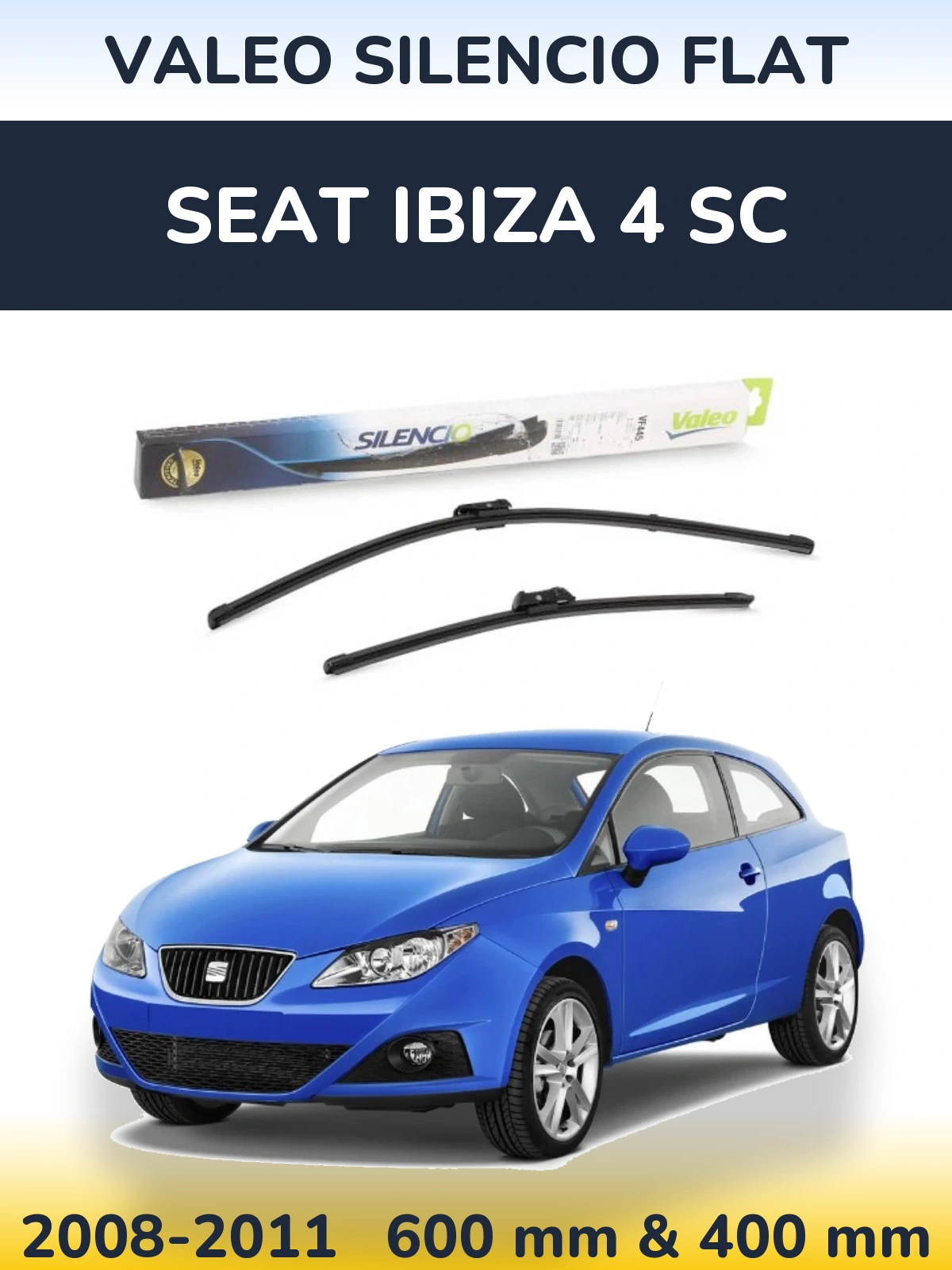 Комплект передних дворников Valeo Silencio Flat 600 & 400 мм для SEAT Ibiza 4 SC 2008-2011