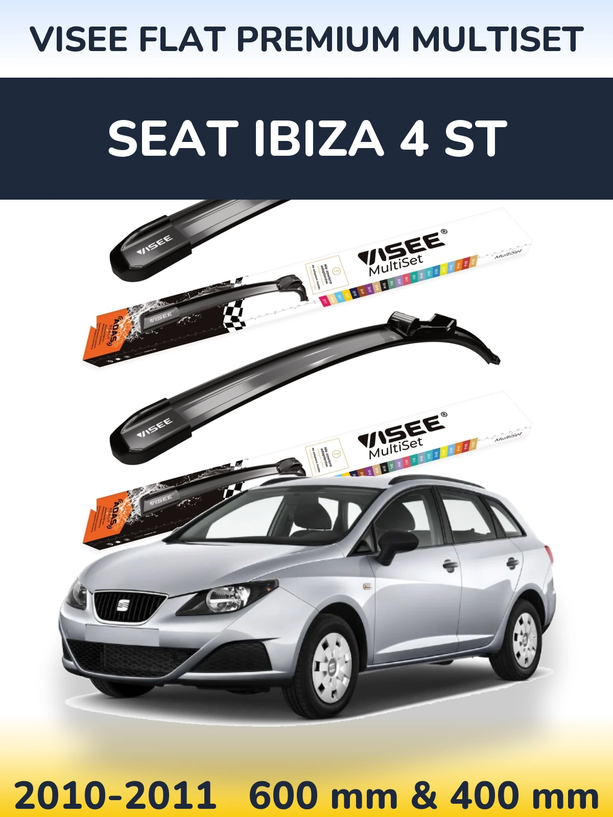 Front wiper blade set VISEE FLAT PREMIUM MultiSet 600 & 400 mm for SEAT Ibiza 4 ST 2010-2011