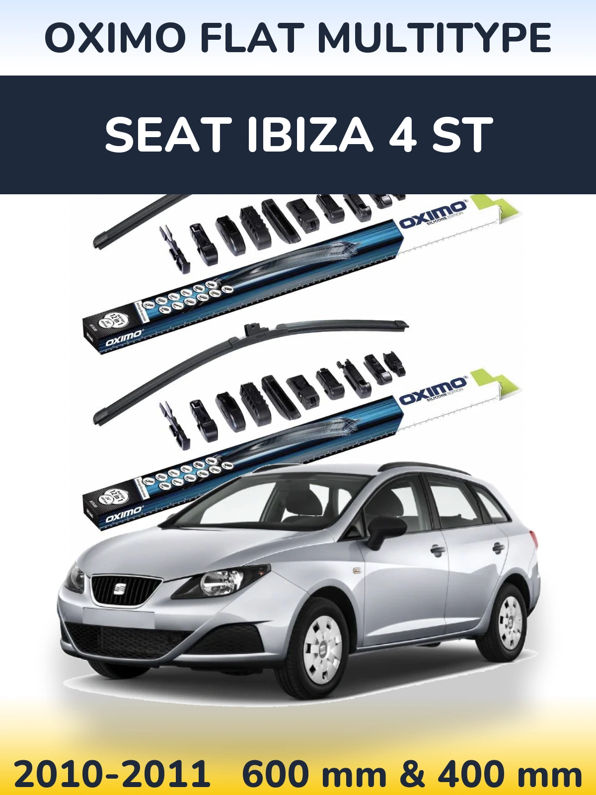 Front wiper blade set Oximo Flat MultiTypee 600 & 400 mm for SEAT Ibiza 4 ST 2010-2011
