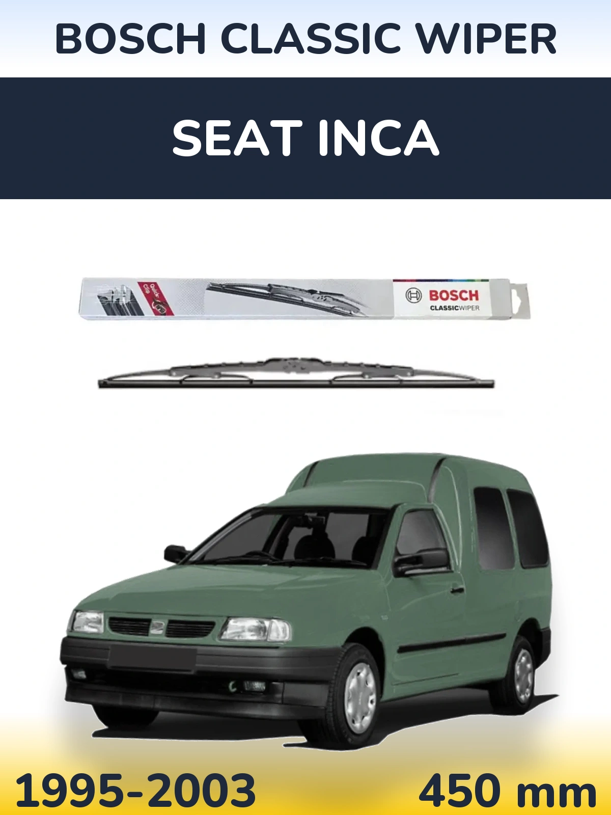 Rear wiper blade BOSCH Classic Wiper 450 mm for SEAT Inca 1995-2003