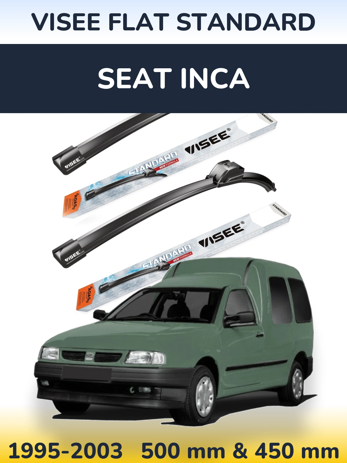 Front wiper blade set VISEE FLAT STANDARD 500 & 450 mm for SEAT Inca 1995-2003